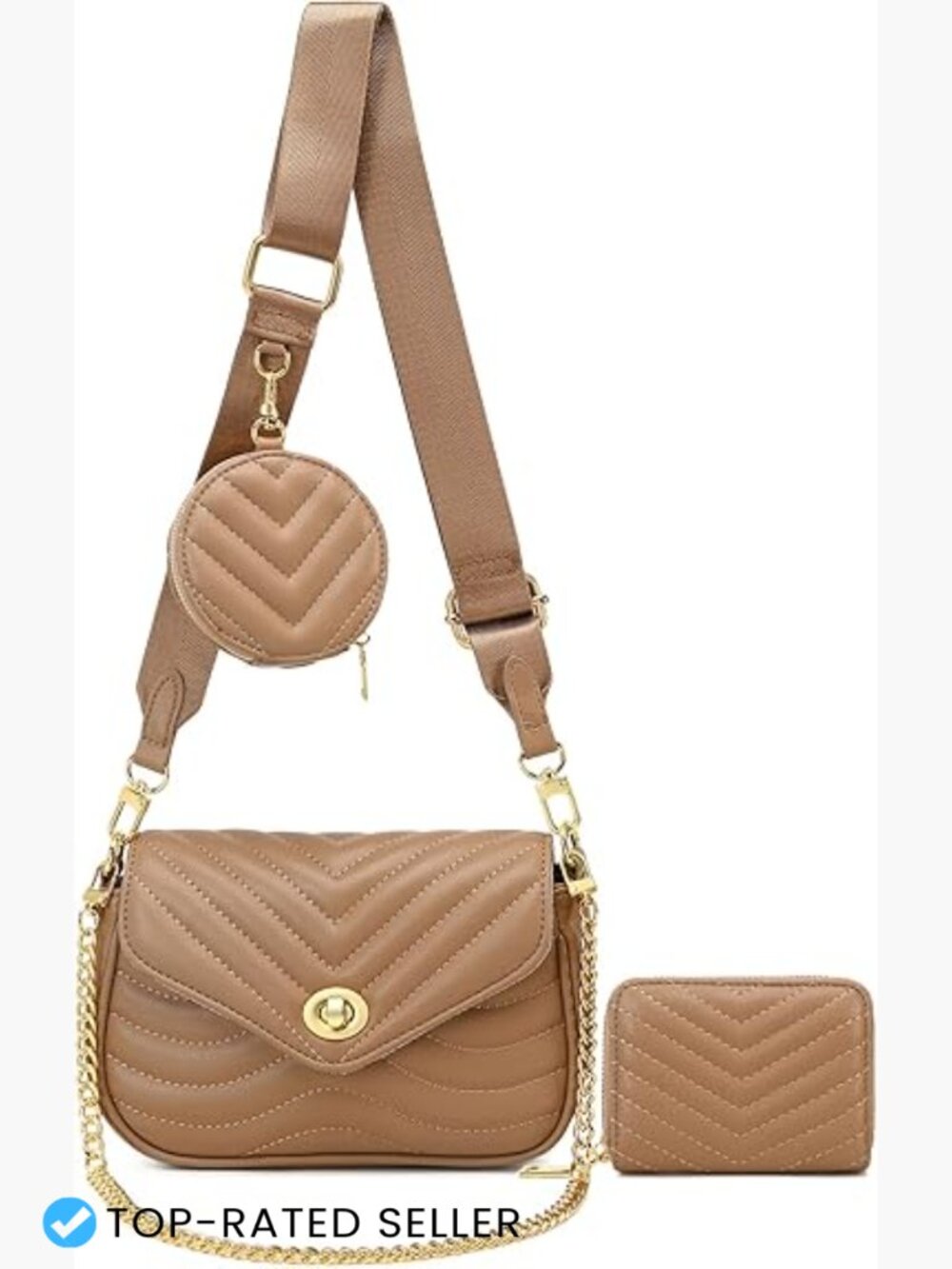 Quilted Crossbody Sling Bag Set with Coin Purse and Card Holder